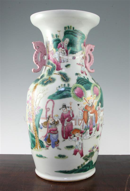 A Chinese famille rose two handled baluster vase and cover, 44cm